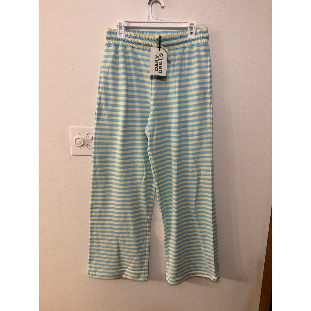 Daily Drills Striped Cotton Pants Lemonade & Malibu Size M/L NWT